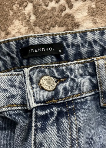 Yırtmaçlı Geniş Kesim Mavi Kadın Kot Pantolon - Görsel 4