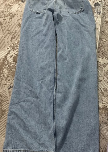 Yırtmaçlı Geniş Kesim Mavi Kadın Kot Pantolon - Görsel 3