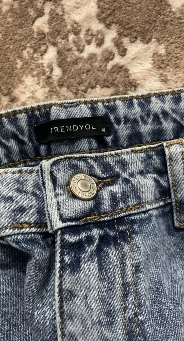 Yırtmaçlı Geniş Kesim Mavi Kadın Kot Pantolon - Görsel 4