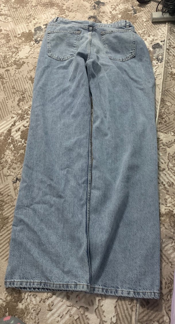 Yırtmaçlı Geniş Kesim Mavi Kadın Kot Pantolon - Görsel 3