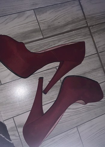 Kırmızı Süet Yüksek Topuklu Stiletto - Görsel 3