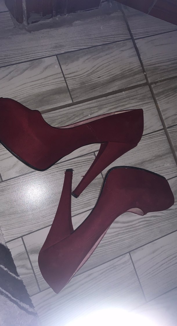 Kırmızı Süet Yüksek Topuklu Stiletto - Görsel 3