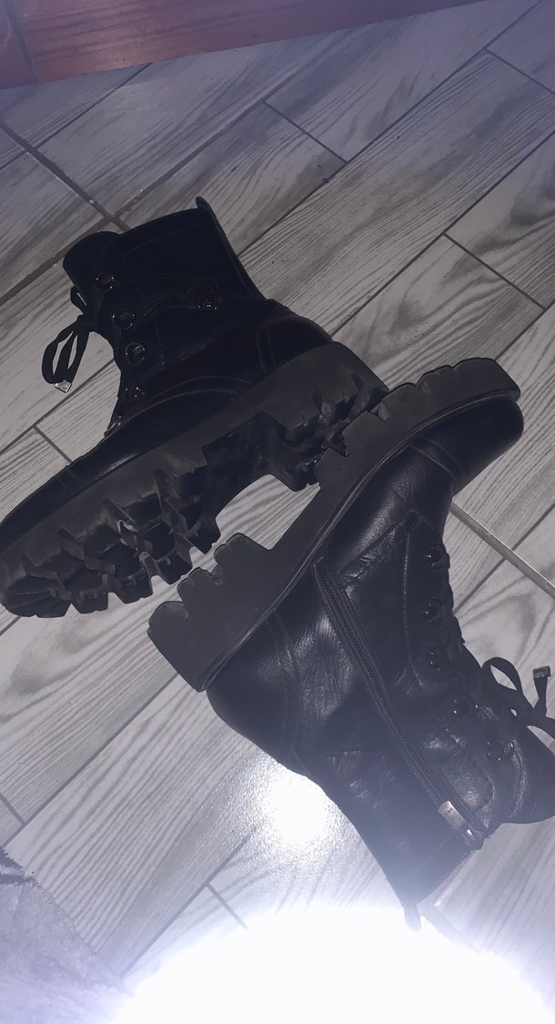 Kadın Siyah Deri Goth Botlar - Görsel 5