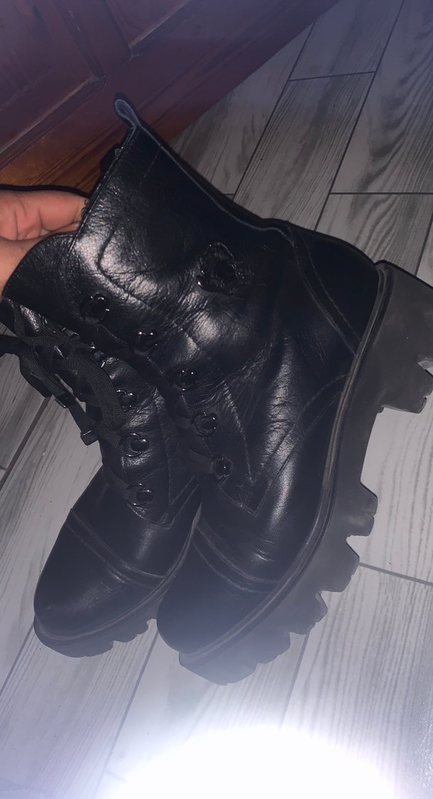Kadın Siyah Deri Goth Botlar - Görsel 3