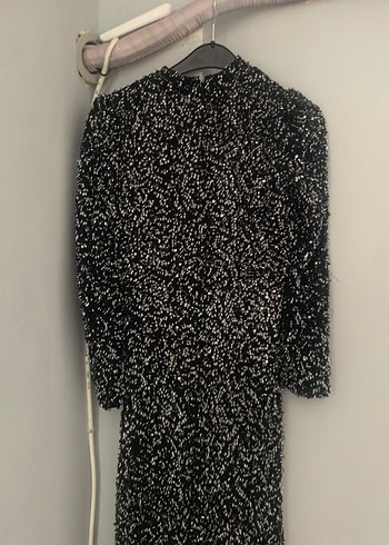 Uzun Kollu Siyah Yılan Desenli Midi Elbise - Görsel 6