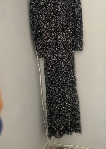 Uzun Kollu Siyah Yılan Desenli Midi Elbise - Görsel 5