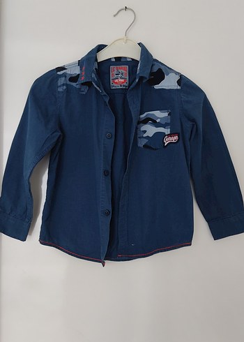 LC Waikiki Erkek Çocuk Mavi Kamuflaj Denim Gömlek - Görsel 2