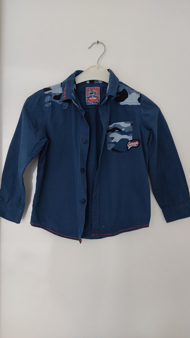 LC Waikiki Erkek Çocuk Mavi Kamuflaj Denim Gömlek - Görsel 2