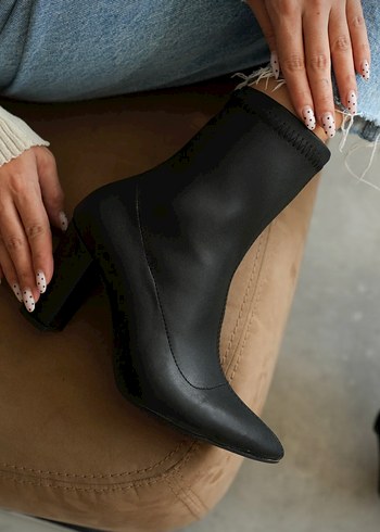 Siyah Deri Stiletto Topuklu Kadın Bot - Görsel 3