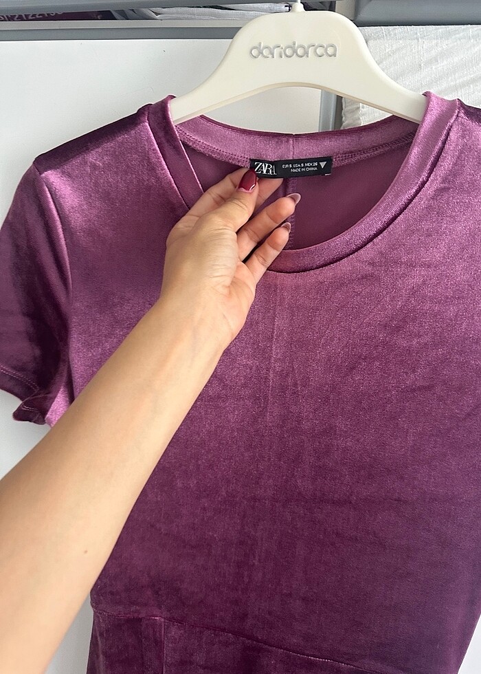 Zara kadife dokulu elbise - Görsel 4