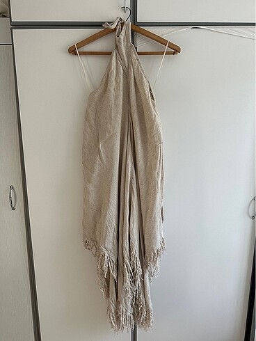 Keten boyundan bağlamalı elbise - Görsel 2