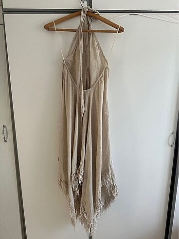 Keten boyundan bağlamalı elbise - Görsel 9