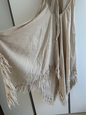 Keten boyundan bağlamalı elbise - Görsel 6