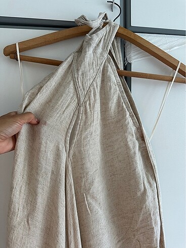 Keten boyundan bağlamalı elbise - Görsel 8