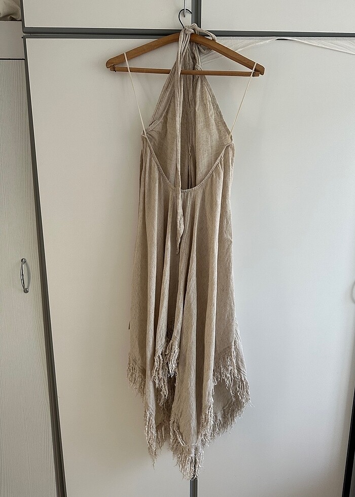 Keten boyundan bağlamalı elbise - Görsel 5