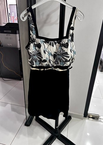 Drapeli Siyah Desenli etekli Mayo - Görsel 3