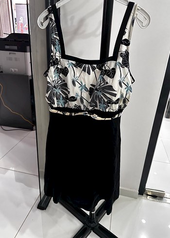 Drapeli Siyah Desenli etekli Mayo - Görsel 2