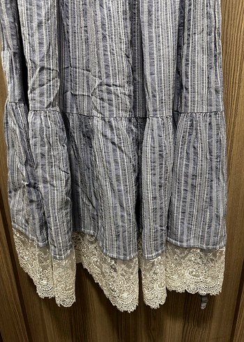 Mavi uzun keten salaş elbise - Görsel 9