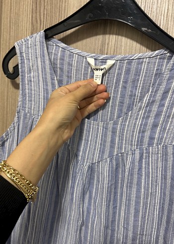 Mavi uzun keten salaş elbise - Görsel 6