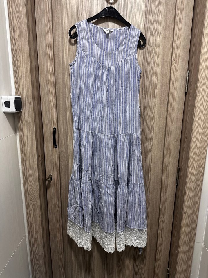 Mavi uzun keten salaş elbise - Görsel 2