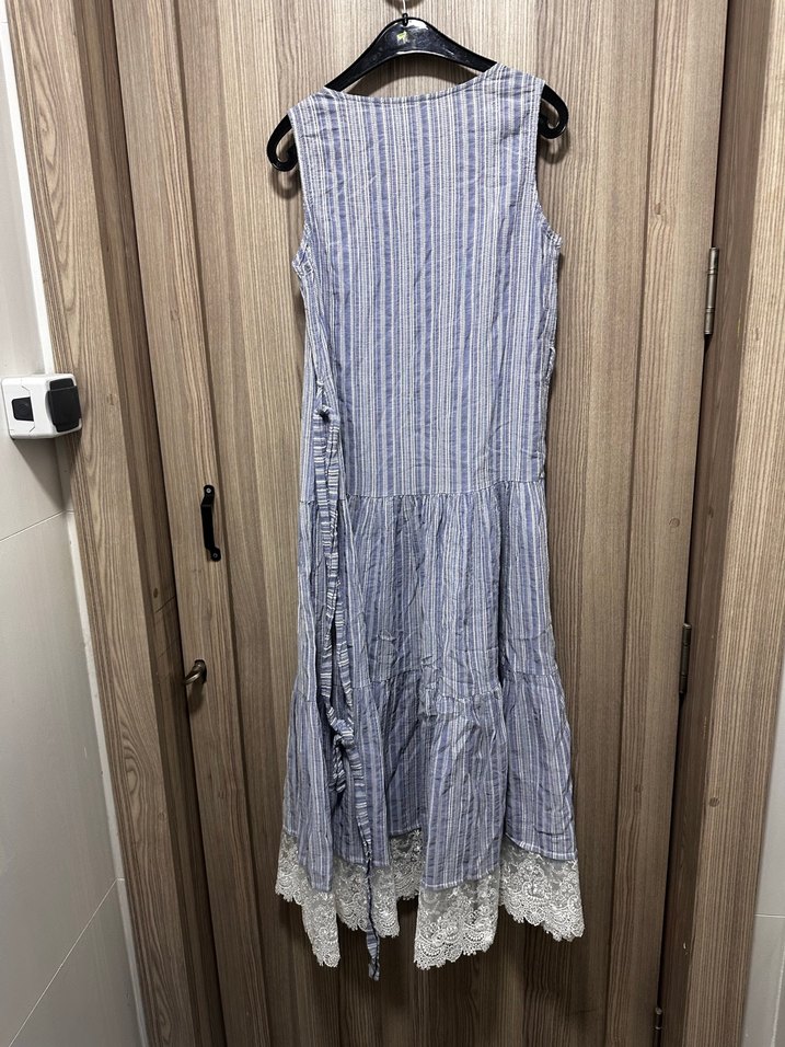 Mavi uzun keten salaş elbise - Görsel 5