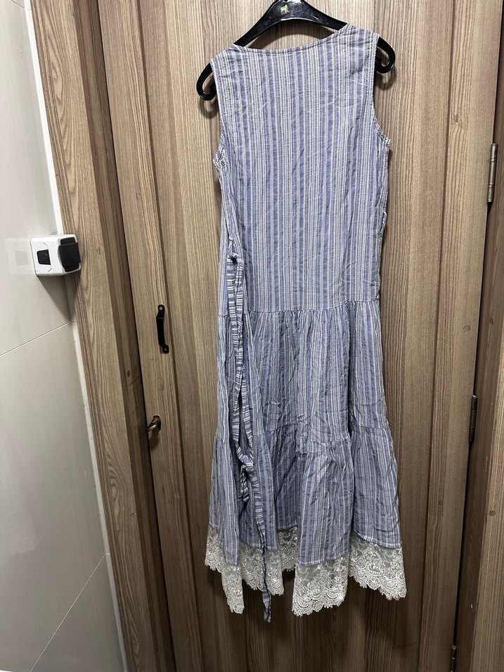 Mavi uzun keten salaş elbise - Görsel 3