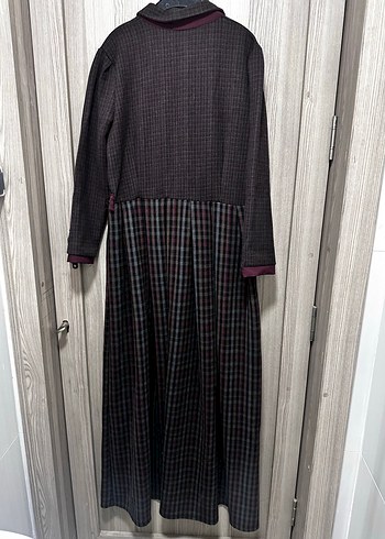 Bordo Uzun Kollu Pilili Uzun Elbise - Görsel 7