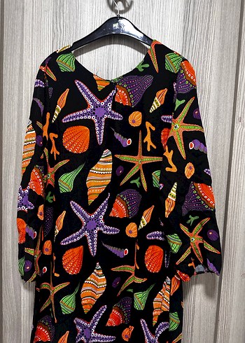 Renkli Deniz Temalı Uzun Kollu Uzun Elbise - Görsel 8