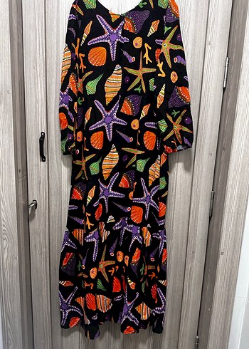 Renkli Deniz Temalı Uzun Kollu Uzun Elbise - Görsel 6