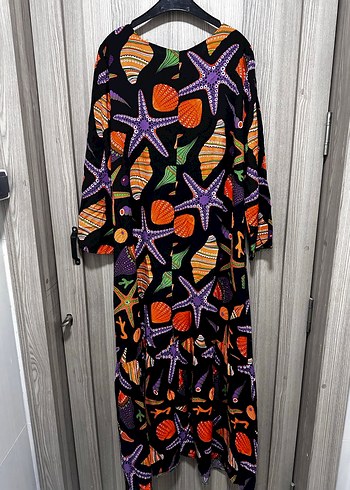 Renkli Deniz Temalı Uzun Kollu Uzun Elbise - Görsel 3