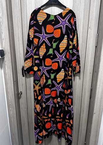 Renkli Deniz Temalı Uzun Kollu Uzun Elbise - Görsel 4