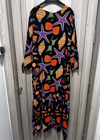 Renkli Deniz Temalı Uzun Kollu Uzun Elbise - Görsel 7