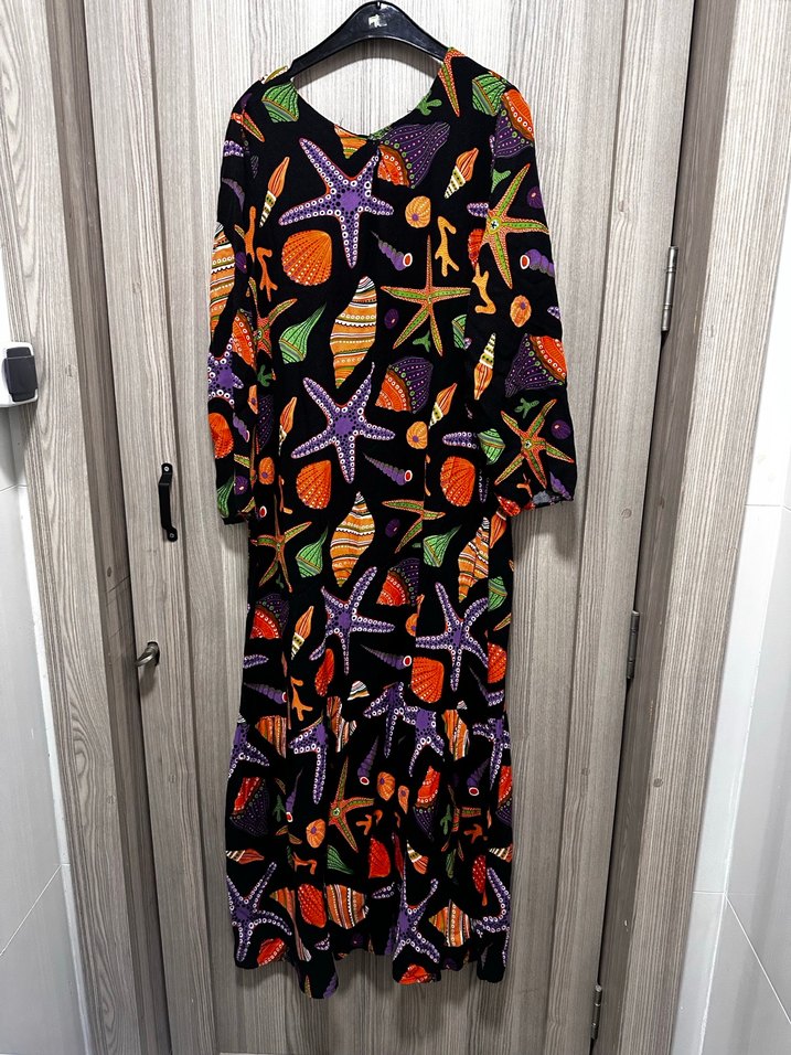 Renkli Deniz Temalı Uzun Kollu Uzun Elbise - Görsel 5