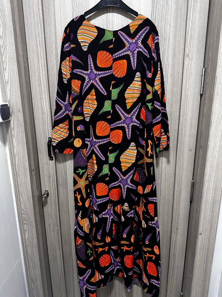 Renkli Deniz Temalı Uzun Kollu Uzun Elbise - Görsel 3