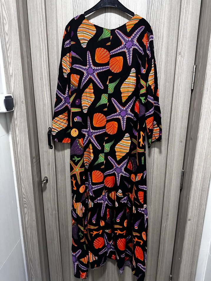 Renkli Deniz Temalı Uzun Kollu Uzun Elbise - Görsel 4