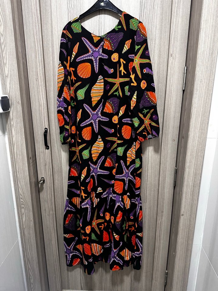 Renkli Deniz Temalı Uzun Kollu Uzun Elbise - Görsel 2