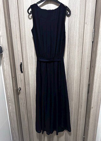 Lacivert Piliseli Kadın Uzun Elbise - Görsel 8