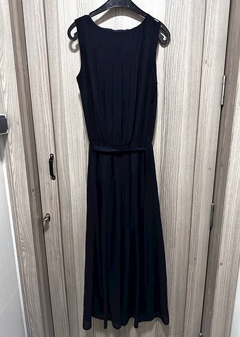 Lacivert Piliseli Kadın Uzun Elbise - Görsel 4