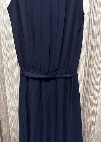 Lacivert Piliseli Kadın Uzun Elbise - Görsel 9