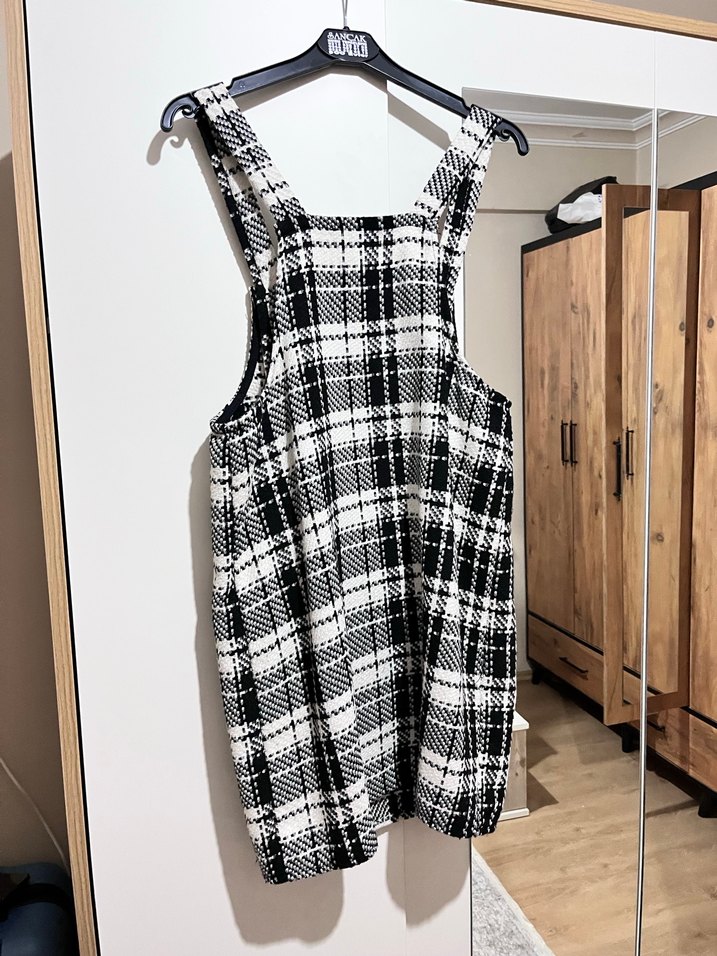 Kareli Askılı Midi Kadın Salopet - Görsel 2