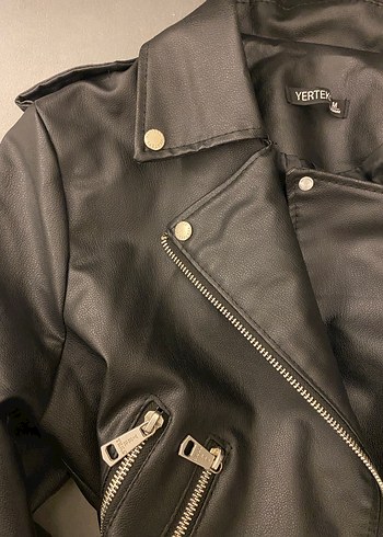 Siyah Parlak Deri Biker Ceket - Görsel 2