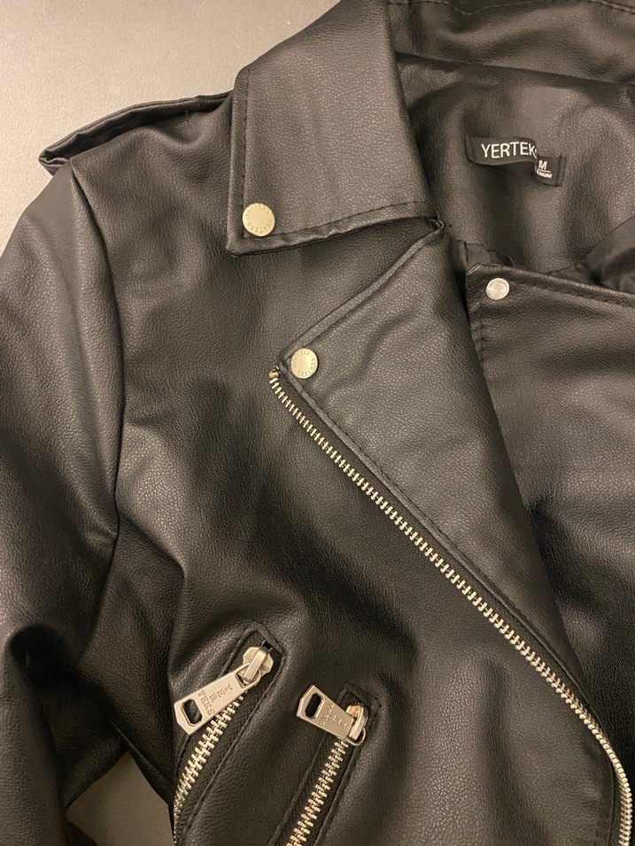 Siyah Parlak Deri Biker Ceket - Görsel 2