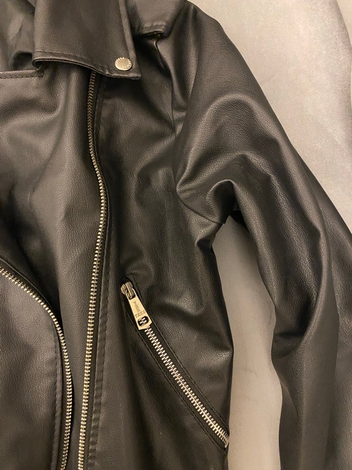 Siyah Parlak Deri Biker Ceket - Görsel 3