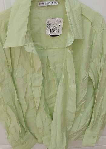 Yeşil V Yaka Keten Kısa Kollu Gömlek - Görsel 2
