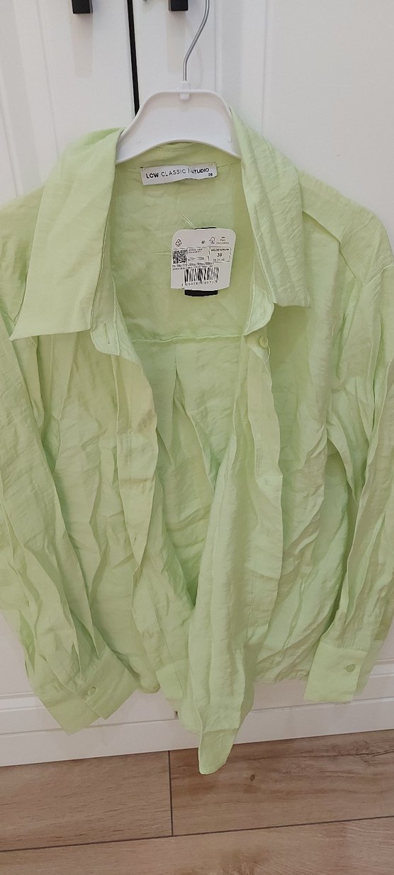 Yeşil V Yaka Keten Kısa Kollu Gömlek - Görsel 2