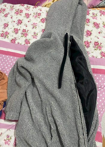 Gri Kapüşonlu Rahat Kesim Kadın Ceket - Görsel 3