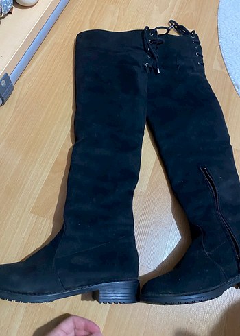 Siyah Süet Dizüstü Fermuarlı Kadın Çizme - Görsel 2