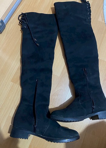 Siyah Süet Dizüstü Fermuarlı Kadın Çizme - Görsel 3