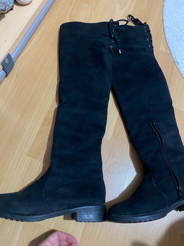 Siyah Süet Dizüstü Fermuarlı Kadın Çizme - Görsel 2