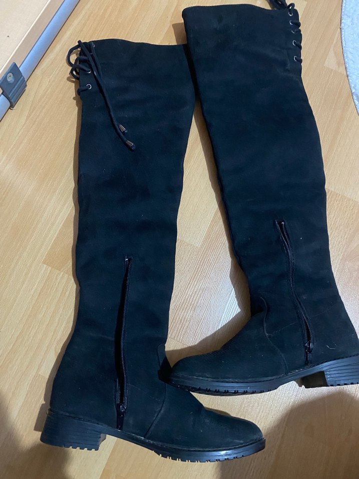 Siyah Süet Dizüstü Fermuarlı Kadın Çizme - Görsel 3